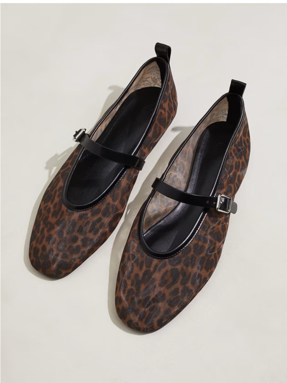 Sheer/Mesh Leopard Print Mary Jane Flats - H&M